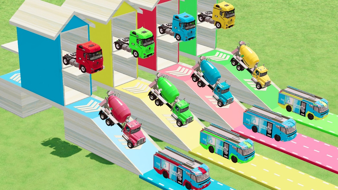 Garage with Colors - ALL MIXER TRUCK WITH DOUBLE FLATBED TRAILER TRUCK VOLVO, TRUCK IVOCE