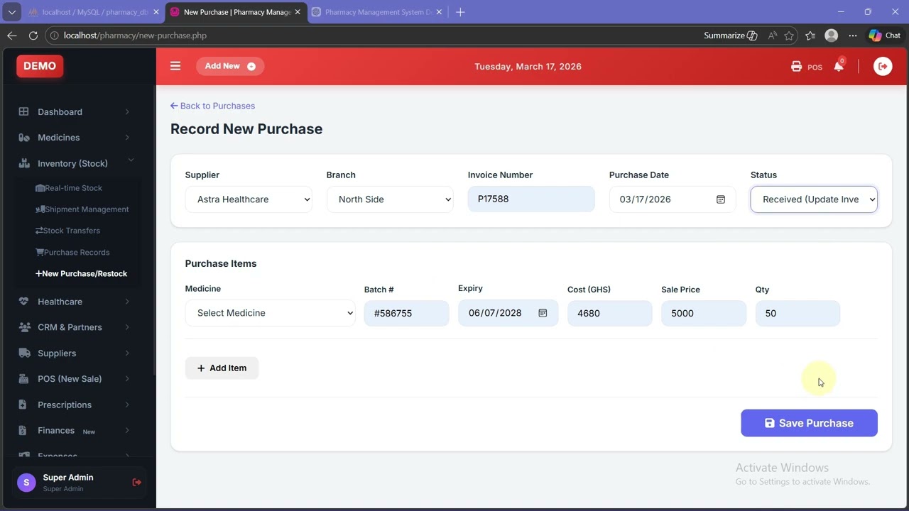 Pharmacy management system (PHP MYSQL)