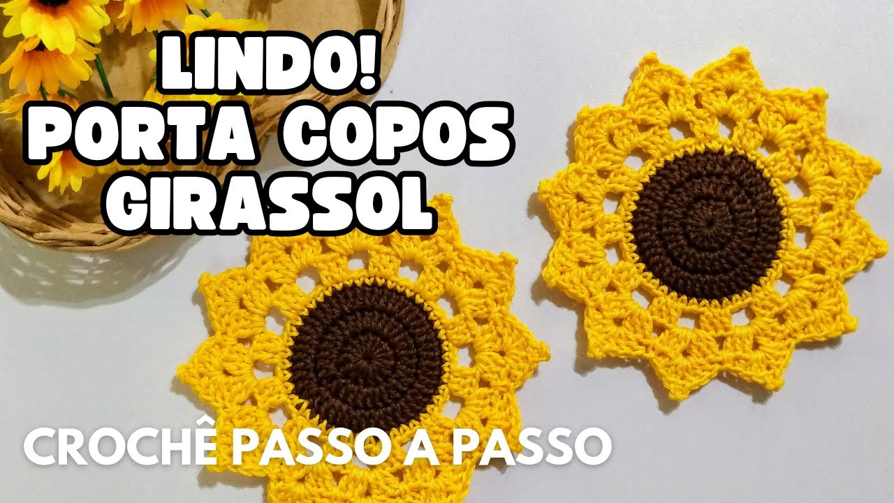 Vendem muito! Porta copos girassol fácil e rápido de fazer #crochet #portacopos #crochefácil