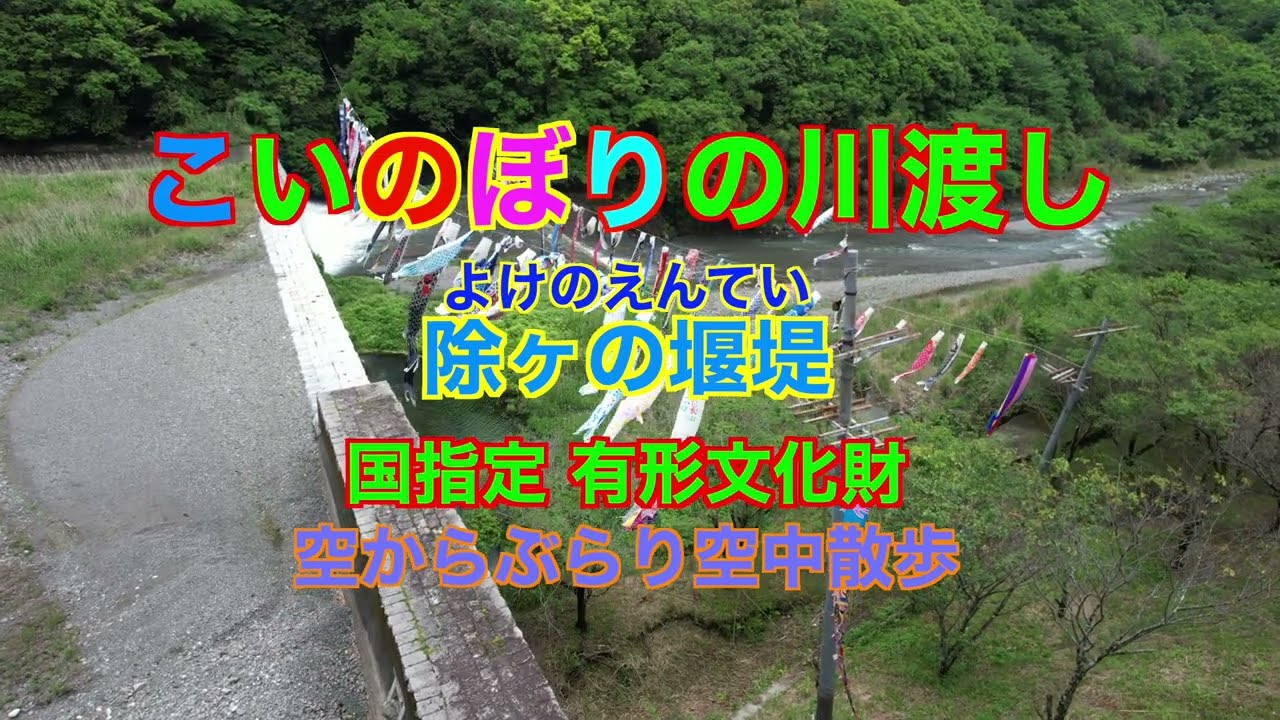 こいのぼりの川渡し 東温市山之内 除ヶの堰堤 空からぶらり空中散歩(4K)