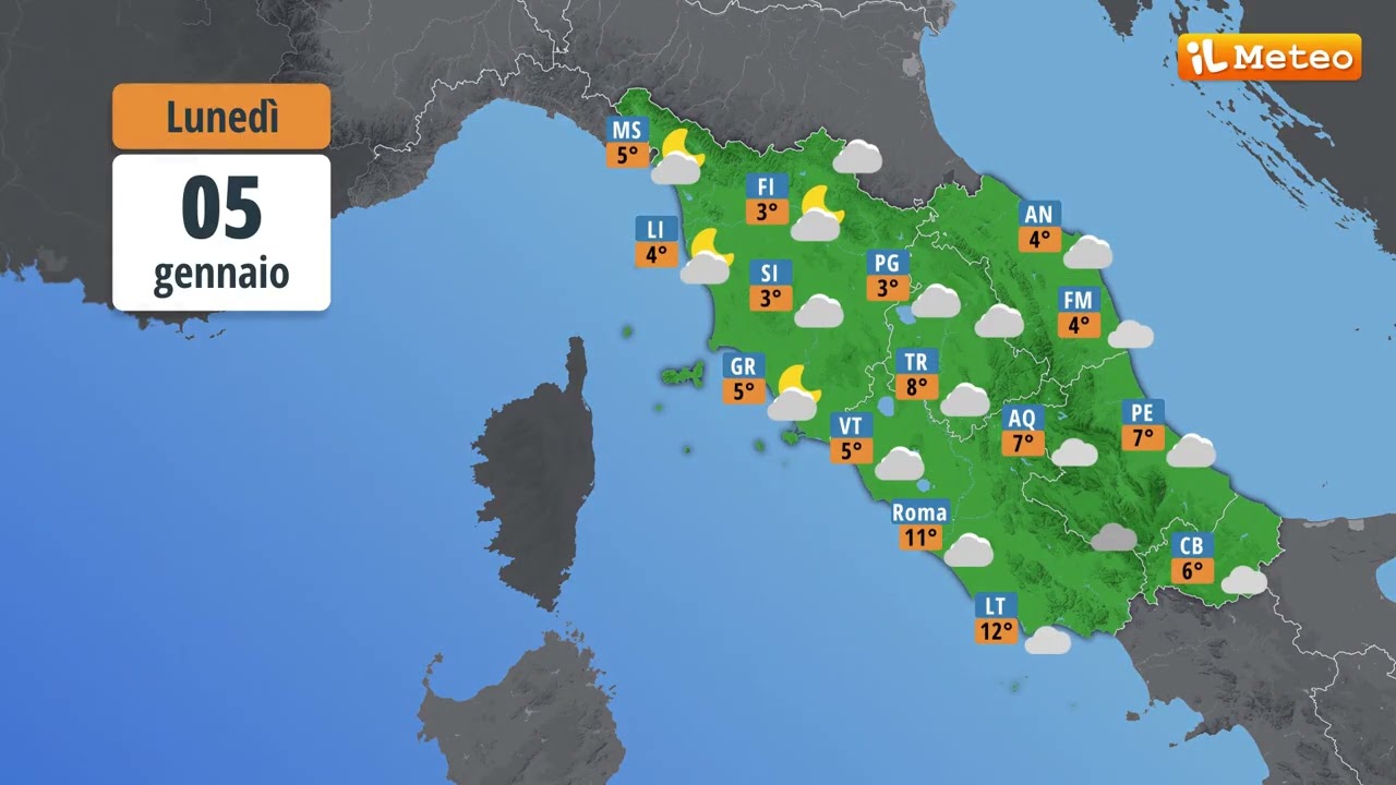 Meteo, previsioni e tendenza meteo Italia Luned&igrave; 05 gennaio 2026