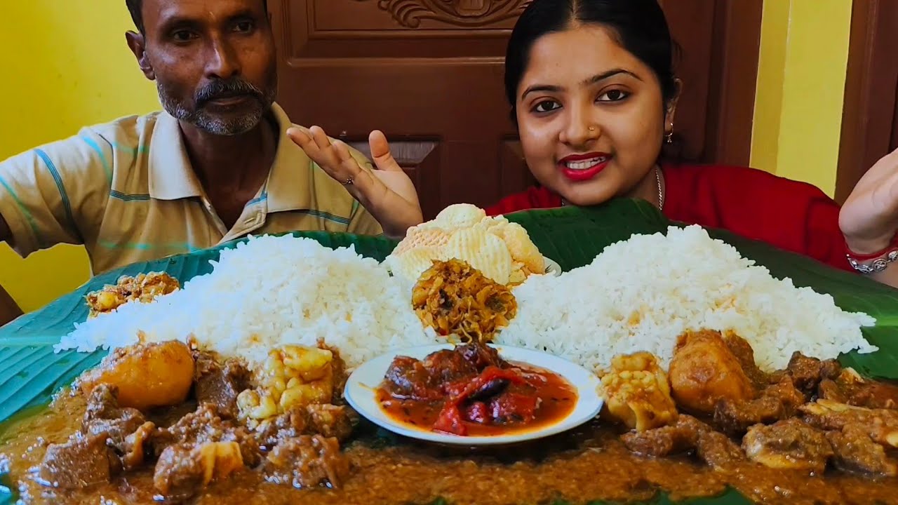 BIGBITES, EATING HUGE RICE, LAL LAL MUTTON CURRY🥵🥵CHATNI, PAPAD | EATING SHOW | EATING CHALLENGE 