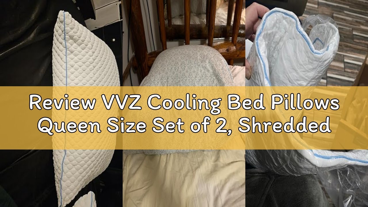 Review VVZ Cooling Bed Pillows Queen Size Set of 2, Shredded Memory Foam Pillows for Side Back Stoma
