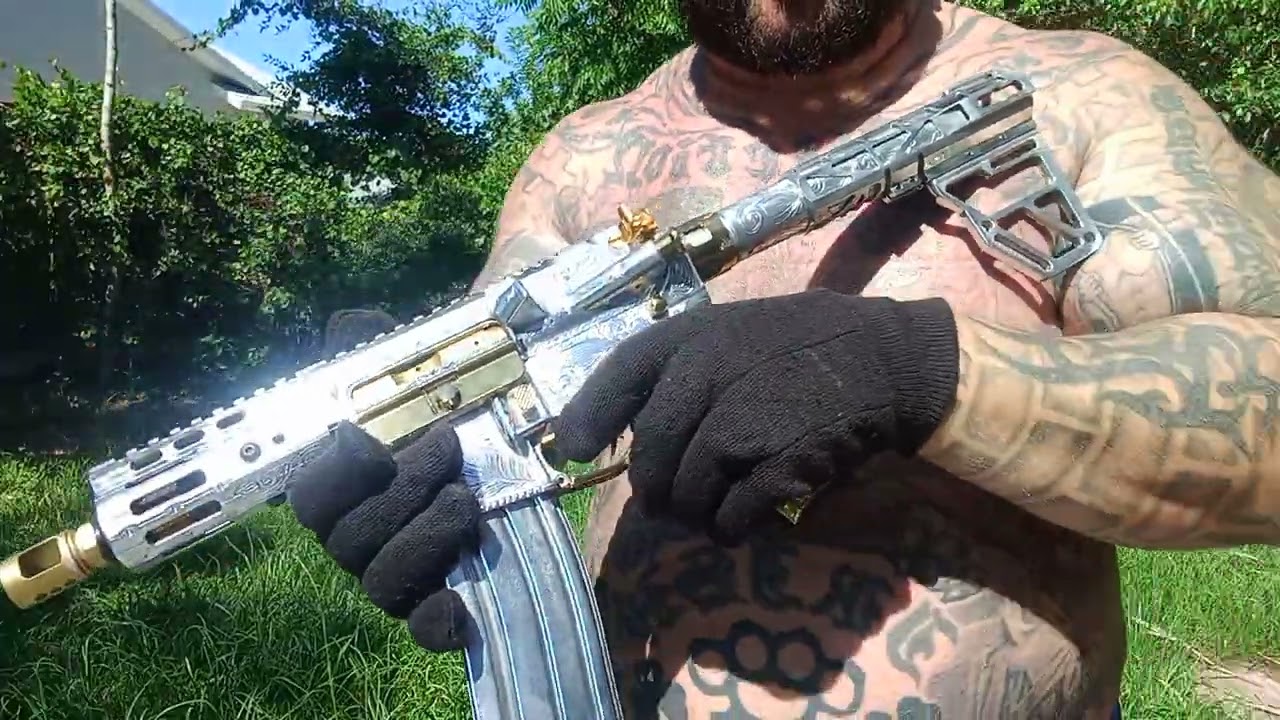 MY New Engraved Narco Sicario AR-15 Micro Pistol. Just finished Engraving!!! Bling in Sun