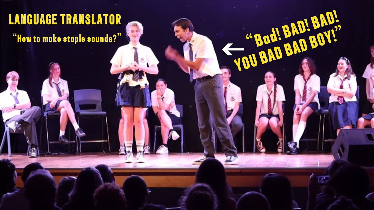 HOW TO MAKE STAPLE SOUNDS | LANGUAGE TRANSLATOR | IMPROV HIGH COMEDY SHOW