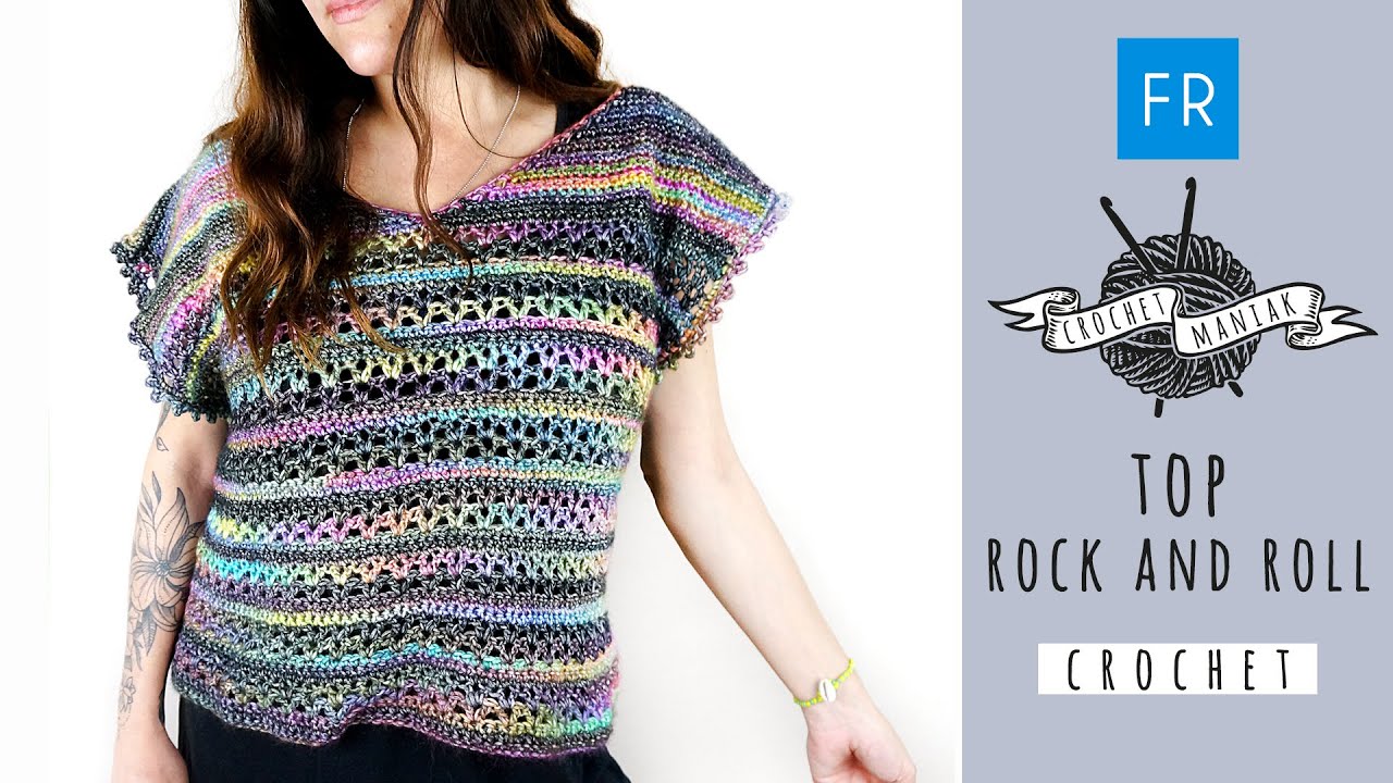 crochet top ajouré ou haut col  en V facile  pour  débutant