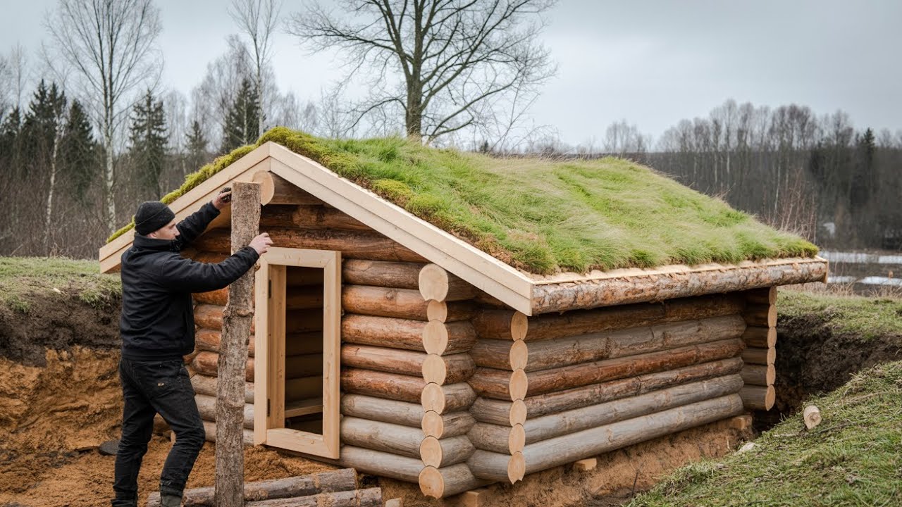 Man Builds Incredible Underground Log Cabin in the Forest | Start to Finish