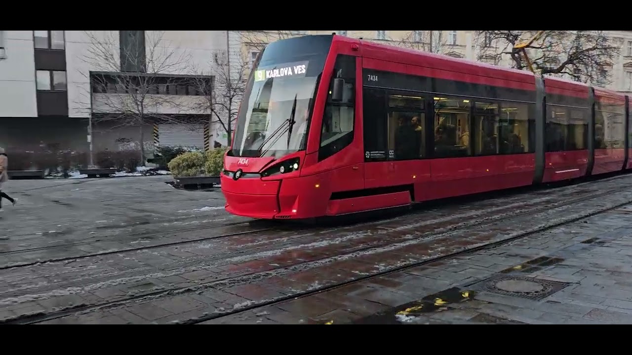 Bratislava Trams 7115 passing on the streets on 23/11/25