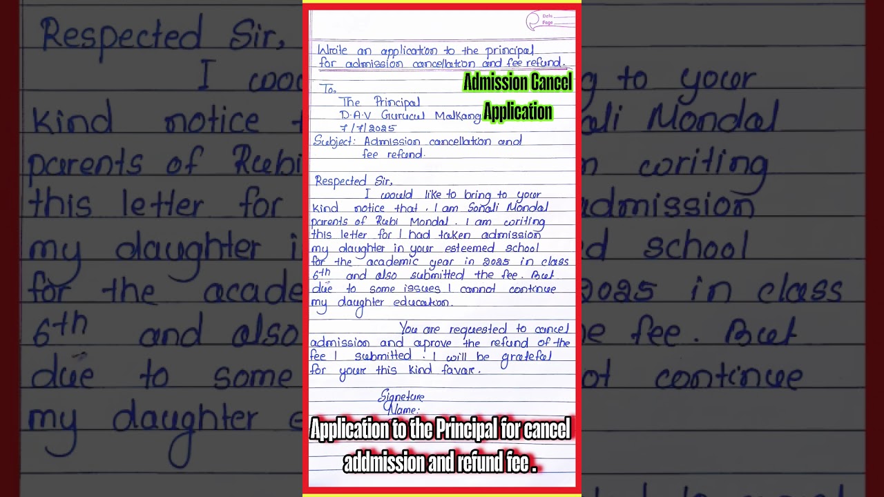 Application for admission Cancel and refund fee . Application for cancel addmission by parents