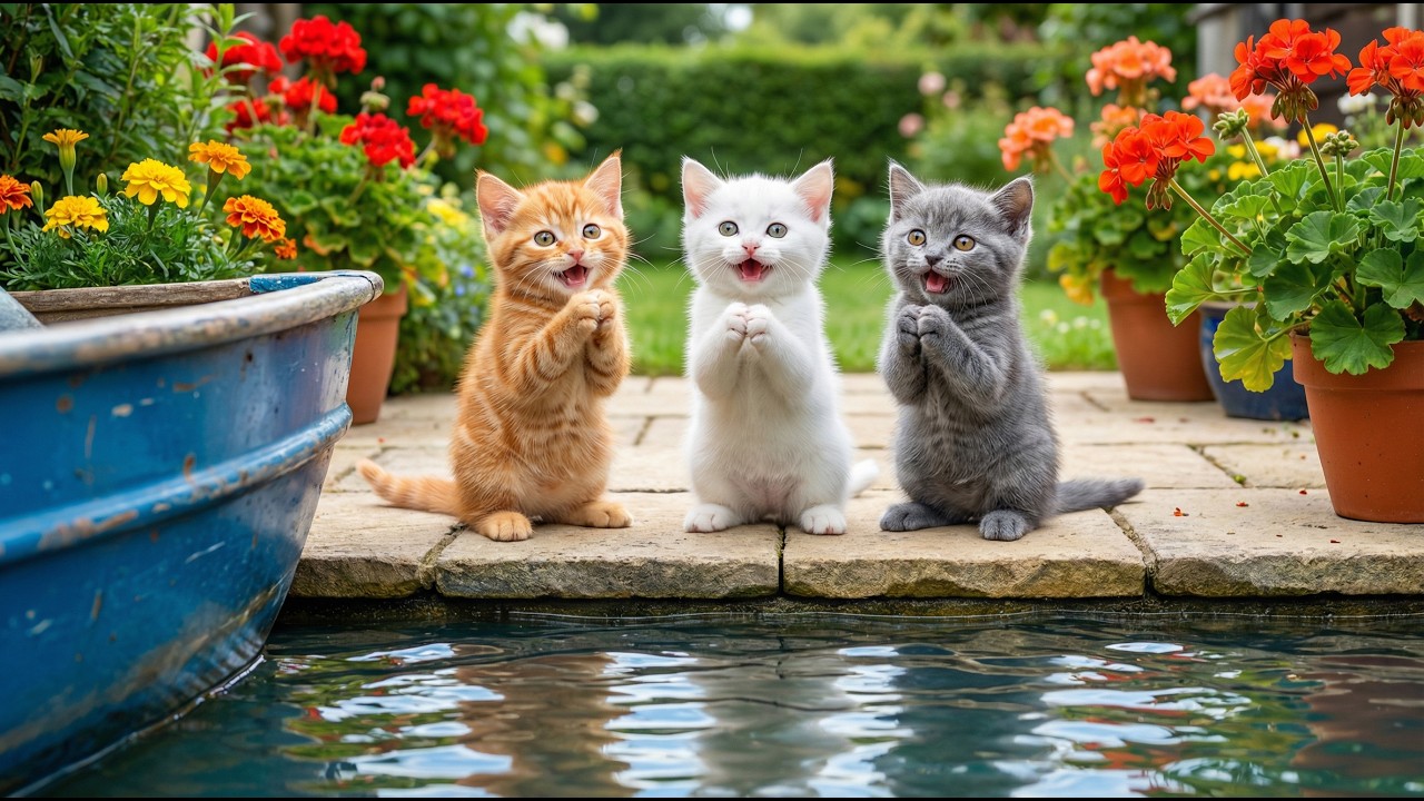 Mama Cat Trims Fur on the Farm and Makes Tiger Hat For Kittens At Home