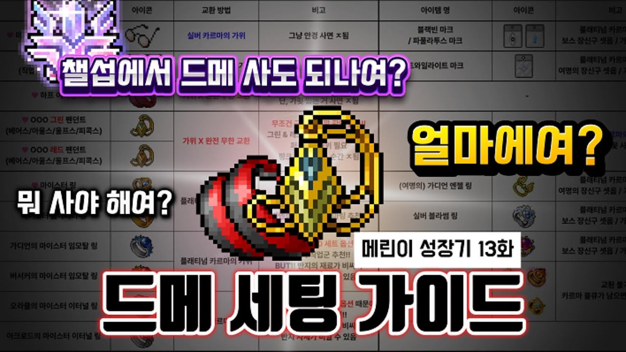 [메이플스토리] 챌섭에서 드메 맞추는게 더 비쌀까? 메린이들 드메 잘못 사지말자.. 드메 가격 비교부터 언제 어디서 어떻게 무엇을 맞춰야 하는지 총정리!! 『메린이 성장기 13화』