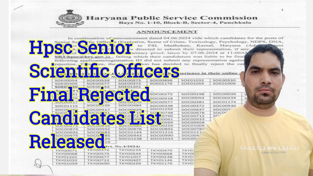 HPSC Senior Scientific Officers finally rejected Candidatest list 2024 / Senior Scientific Officer