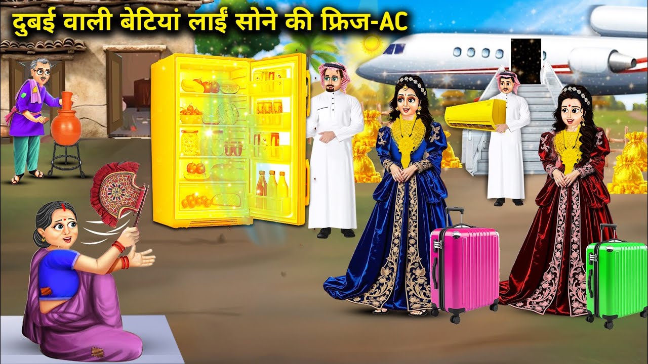 गरीब मां बाप के लिए दुबई वाली बेटी लाईं सोने की फ्रिज -AC || Hindi cartoon stories || Dubai girl....