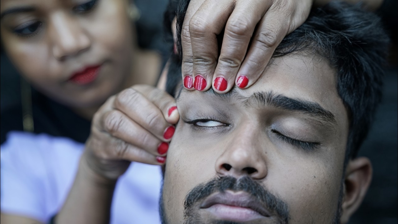 Deep Chill ASMR: Indian Barber Doing Head Massage & Forehead Massage & Ear Massage For Relaxation