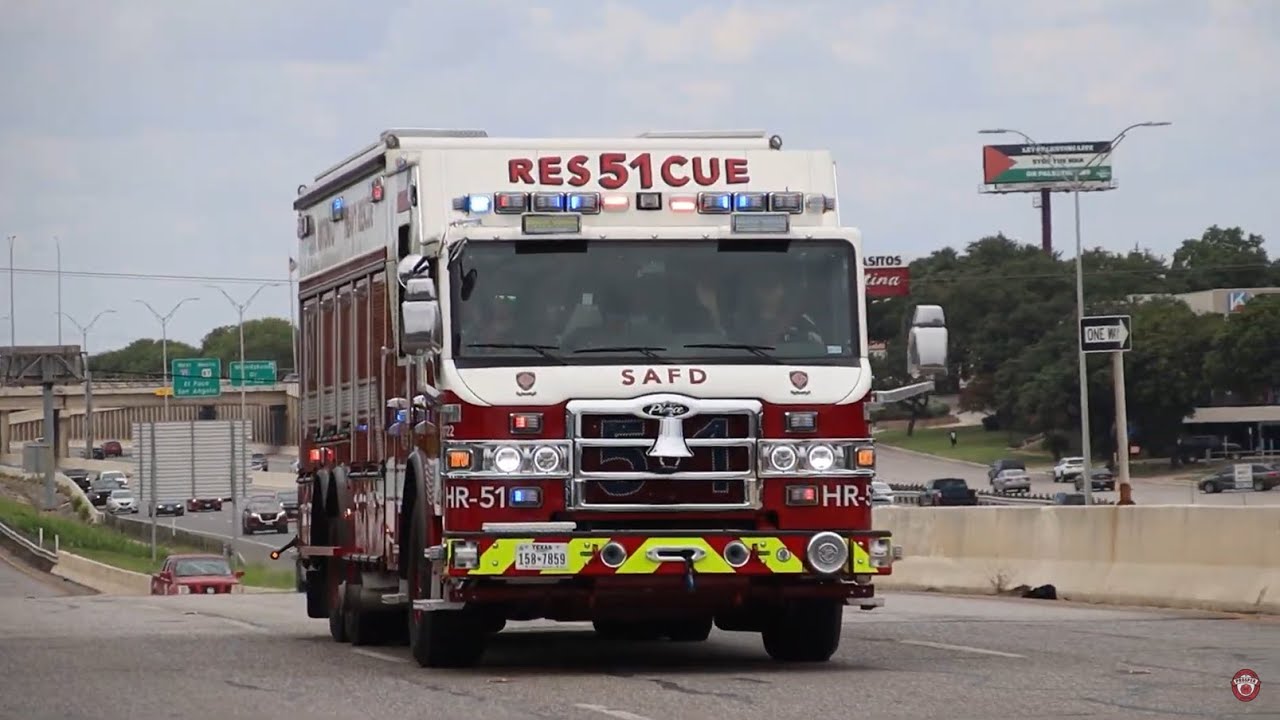 San Antonio Fire Department Heavy Rescue 51 and 51's Motor making a Elevator Rescue.