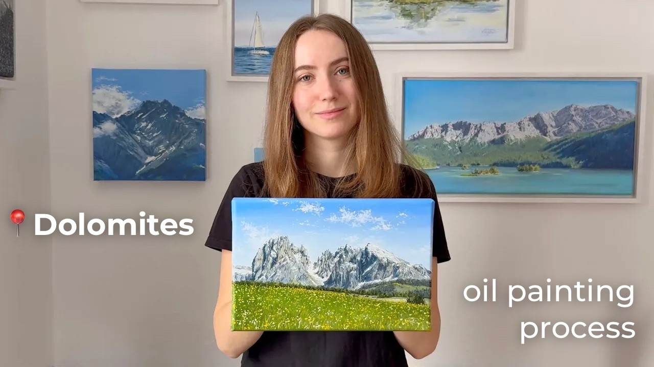 Oil Painting Process | Seiser Alm, Dolomites – Italian Alps Landscape | 4K Relaxing Art