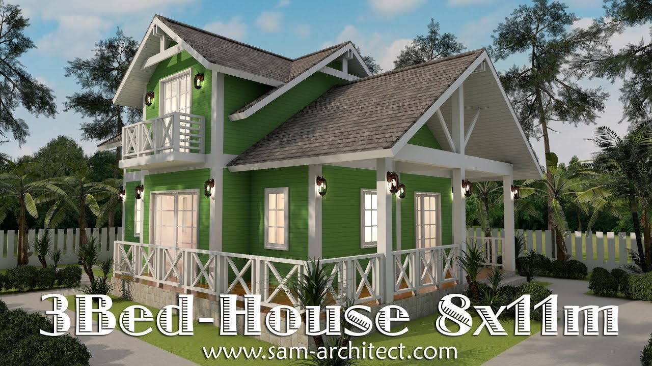 2 Story House Plan 8x11m With 3 Bedrooms Sketchup Modeling