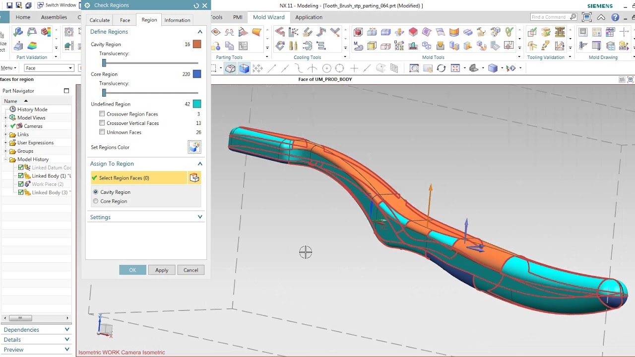 Siemens NX Mold Wizard: Design Parting Surface for Tooth-Brush