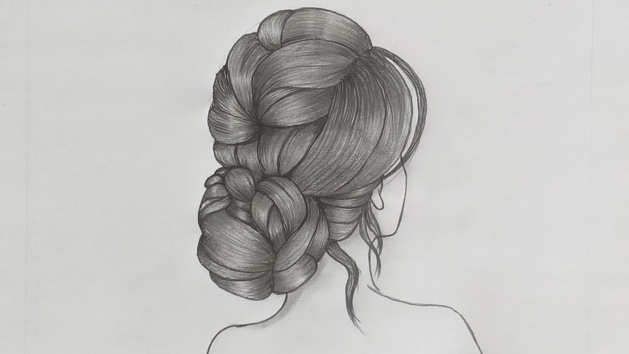 How to draw a girl with a messy bun Hair step by step | A Girl with messy bun Hair - pencil drawing