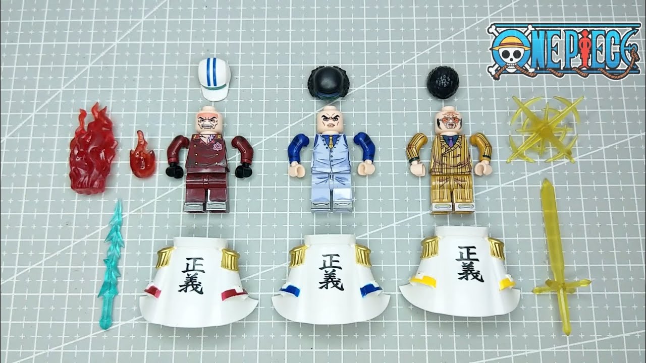 LEGO One Piece | Akainu | Aokiji | Kizaru | 3 Admirals | Marine | Unofficial Lego Minifigure