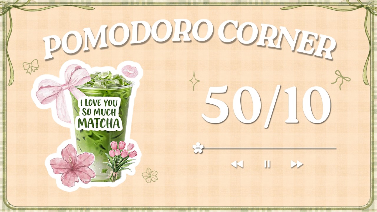 🌼 Iced Matcha Latte ♡ 3-hour study with me 50/5 pomodoro | lofi chill music | adhd for studying