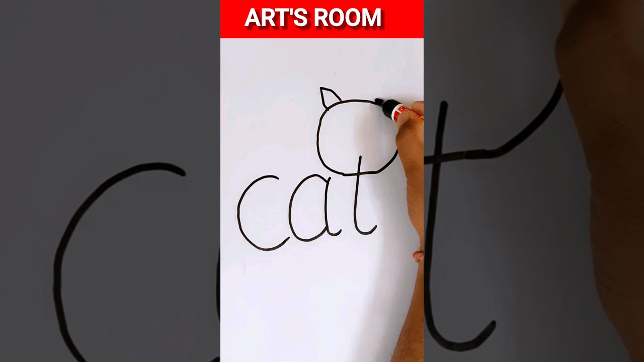How to draw a cat with word cat #shorts #youtubeshorts #artsroom