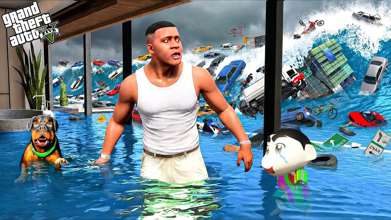 Franklin Survived the Biggest Tsunami but Lost Shinchan & Chop 🌊😭 | GTA 5