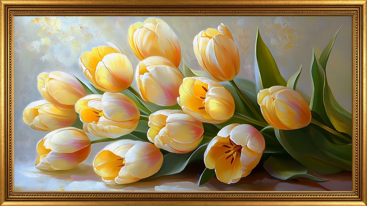 Golden Yellow Tulips 🌷 Joyful Spring Painting | Frame TV Art 4K Screensaver with Music