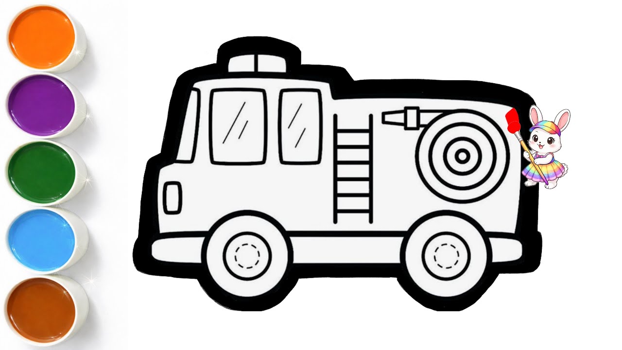 Cute Fire Brigade Car Drawing for Kids | Easy Vehicle Coloring & Drawing for Beginners 