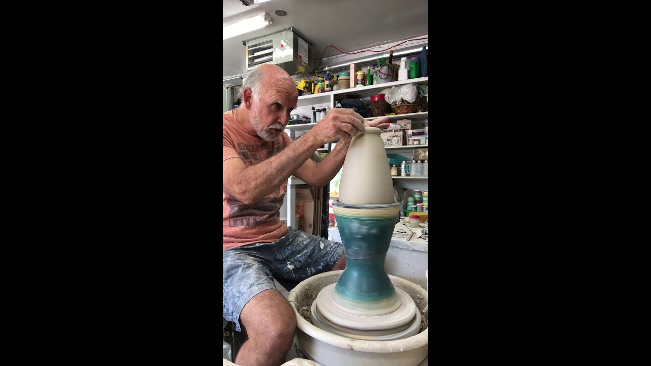 Trimming a 6-pound bottle, made with B-mix clay, from Laguna Clay.