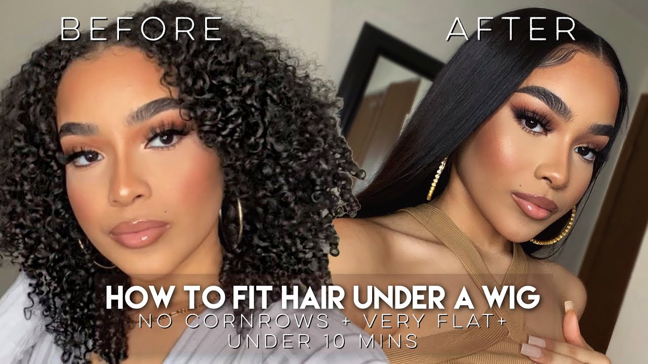 HOW TO FIT THICK LONG NATURAL HAIR UNDER WIGS *VERY FLAT, NO CORNROWS, SUPER EASY*