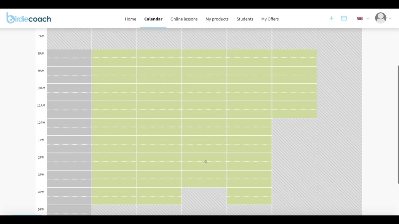 How do I set up my calendar on Birdiecoach.com and how does it work?