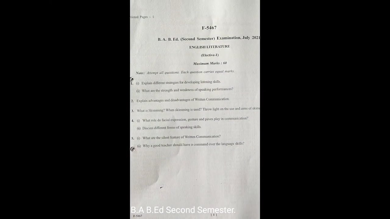B.A B.Ed Second Semester July 2021. open book exam paper uploaded . 26/07/21
