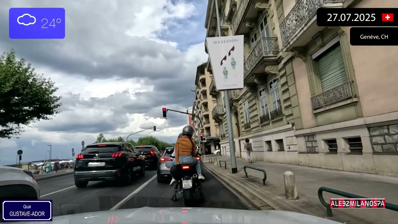 Driving through Genève (Switzerland) from Aéroport de Genève to Cité-Centre 27.07.2025 Timelapse x4