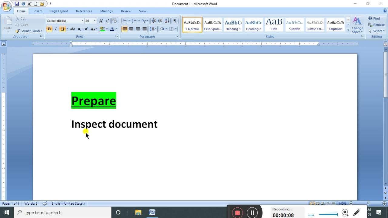 Inspect document in ms-word