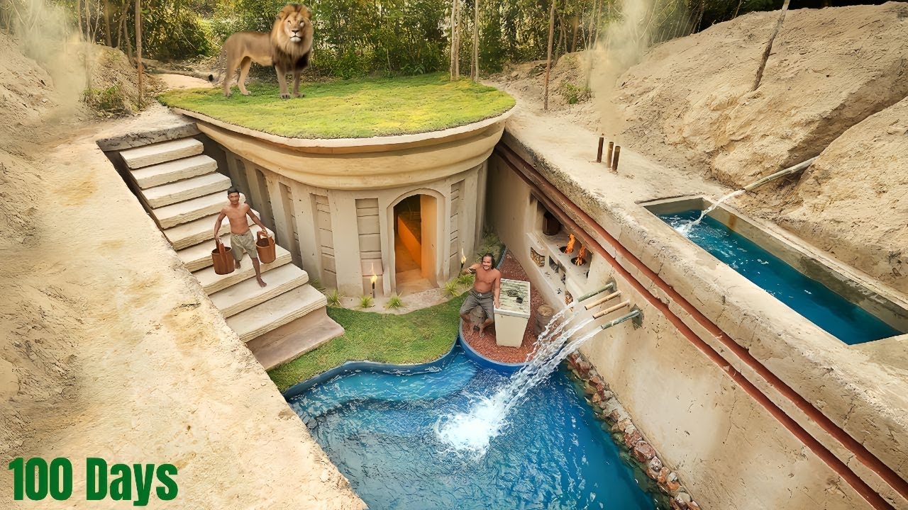 Building a Secret Underground Villa with Primitive Tools | 8K Cinematic |100 Days