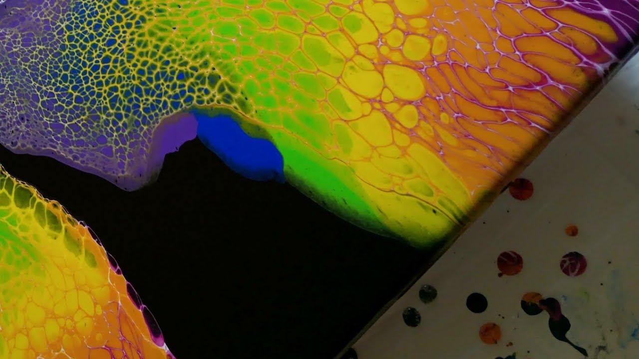 #161 Colorful swipe on black base Must see #acrylicpour #fluidart #abstract