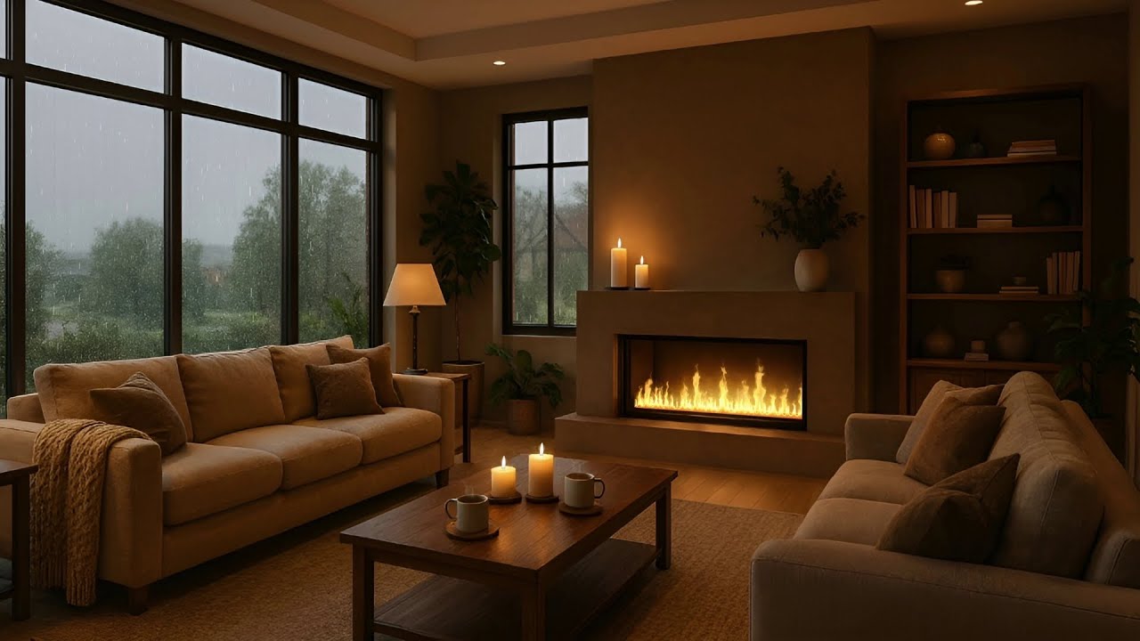 10 HOURS of PURE ZEN: Deep Rain & Thunder on a Window | 4K Luxury Lodge Fireplace Ambience for Sleep