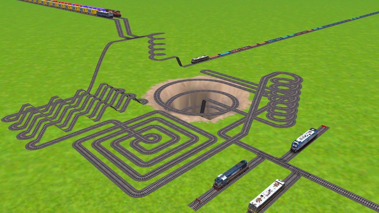 ALL TRAINS PASSING BY SQUARE CIRCLES RAILROAD TRACKS ZIG ZAG TRACKS || trains beamng 