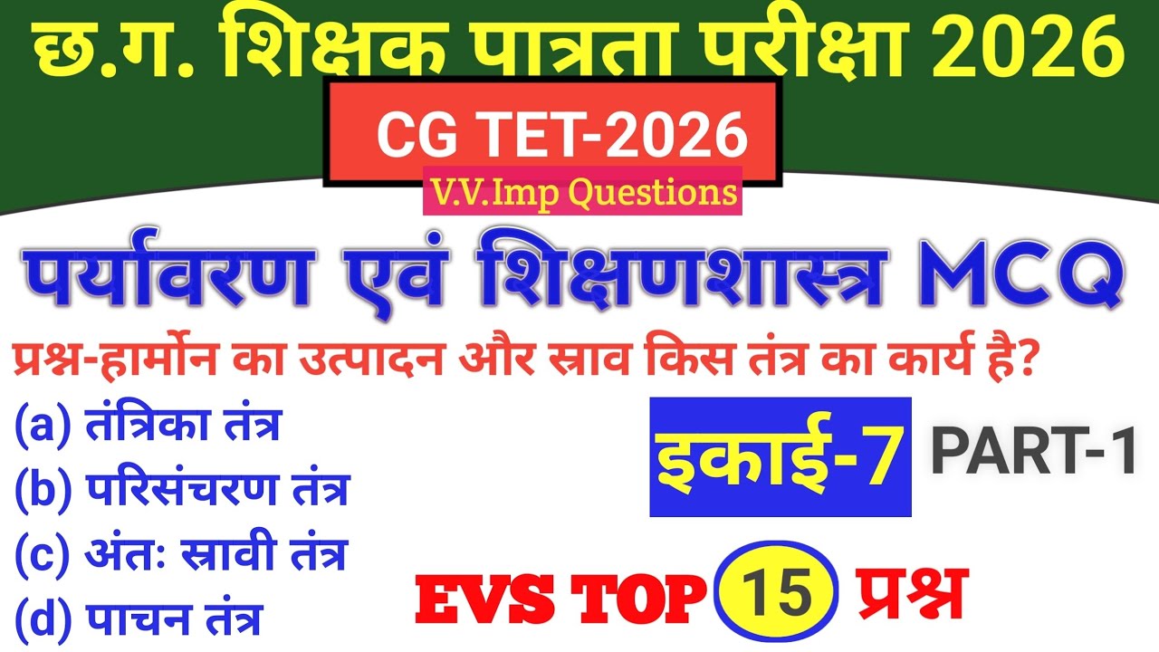 CG TET|EVS| इकाई -7| पर्यावरण एवं शिक्षणशास्त्र MCQ| PART-1