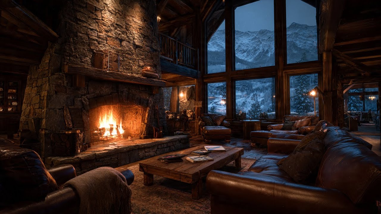 Mountain Lodge Fireplace 🔥 Cozy Winter Night for Deep Sleep (No Music)