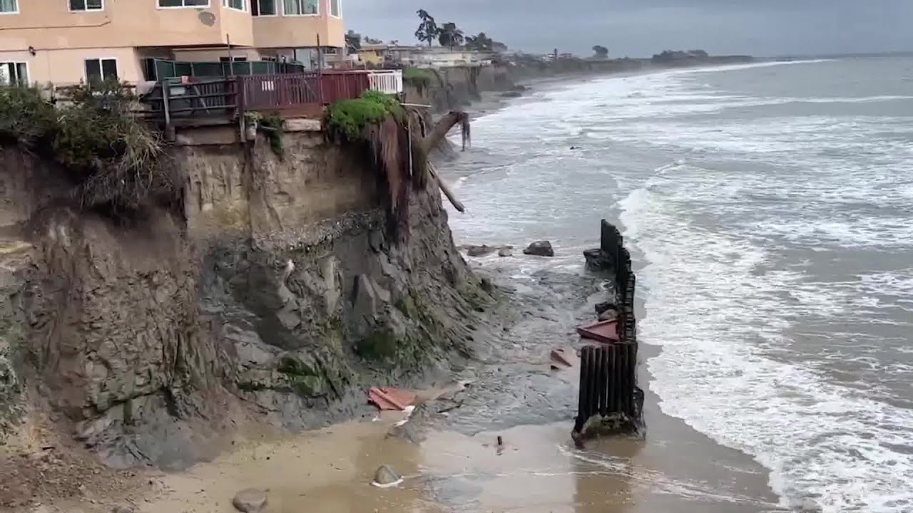 Storm damage impacts cliff and roads in Isla Vista