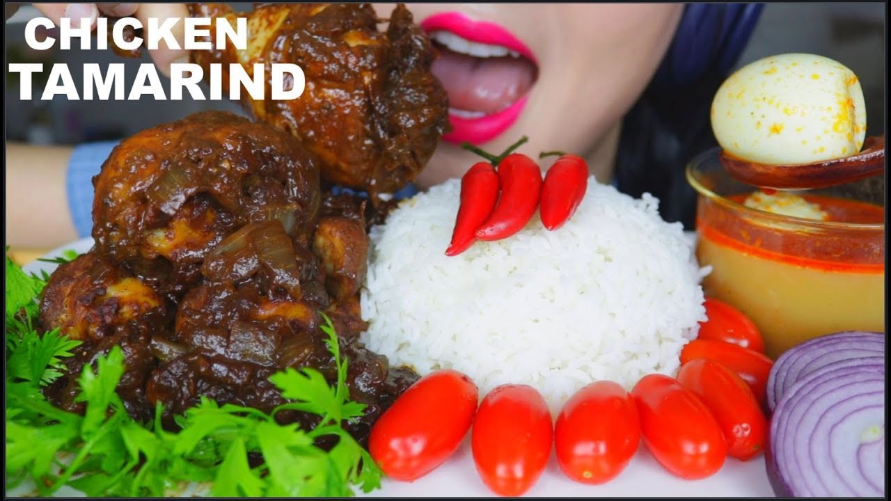 ASMR TAMARIND CHICKEN + SPICY EGG CURRY + CHILLIES + ONION + BLACKBERRY TEA | 咖喱饭 咀嚼音 먹방