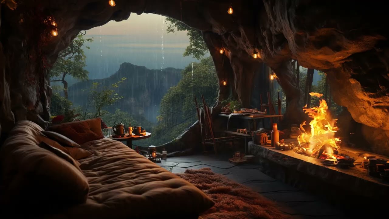 ASMR Rain in Forest Cave | Echoing Cave Rain at Night 🌧️ | 3 Hours Deep Sleep Relaxation Focus Study
