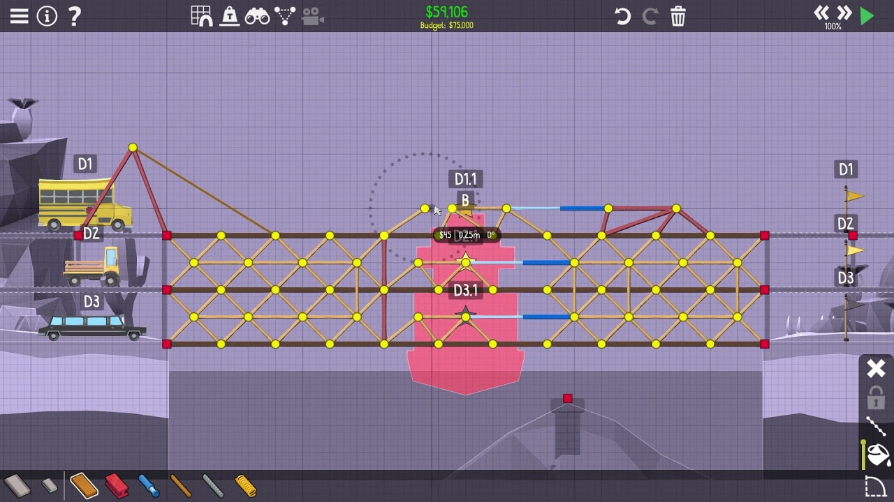 Poly Bridge 2 | 4-05 Saguine Gulch | Triple Decker Drawbridge