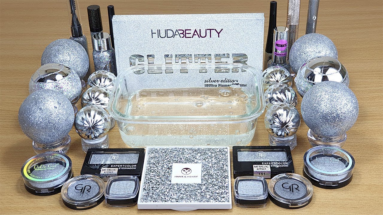 Silver GLITTER SLIME Mixing makeup and glitter into Clear Slime Satisfying Slime Videos