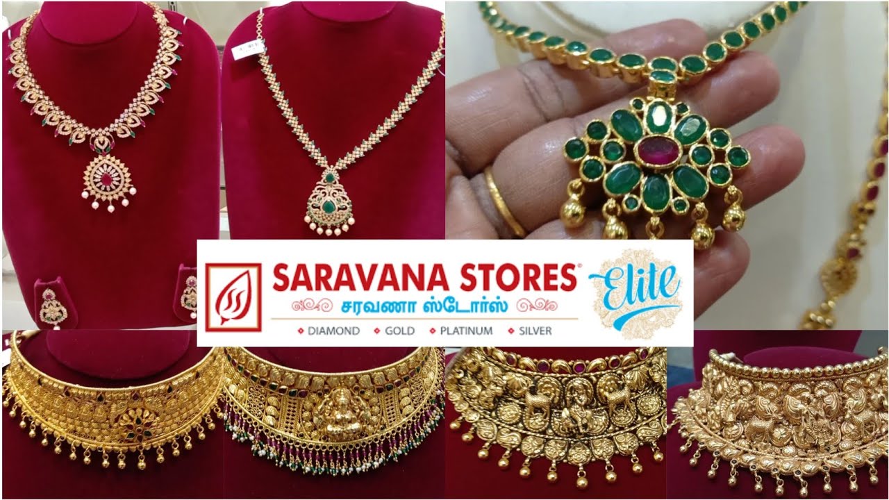 Gold plated silver Necklace wedding choker stones Necklace earrings designs Tnagar Elite Saravana