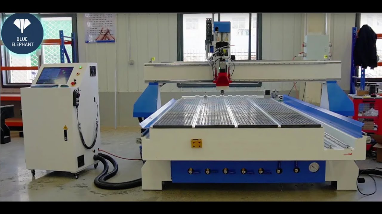 Blue Elephant 1530ATC CNC machine with rotary device test video