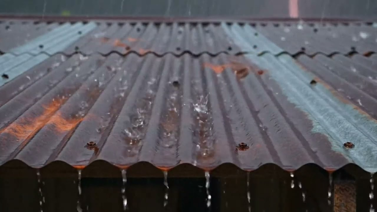 Heavy Rain on Metal Roof at Night for Sleep – 10 Hours Deep Relaxing ASMR Ambience