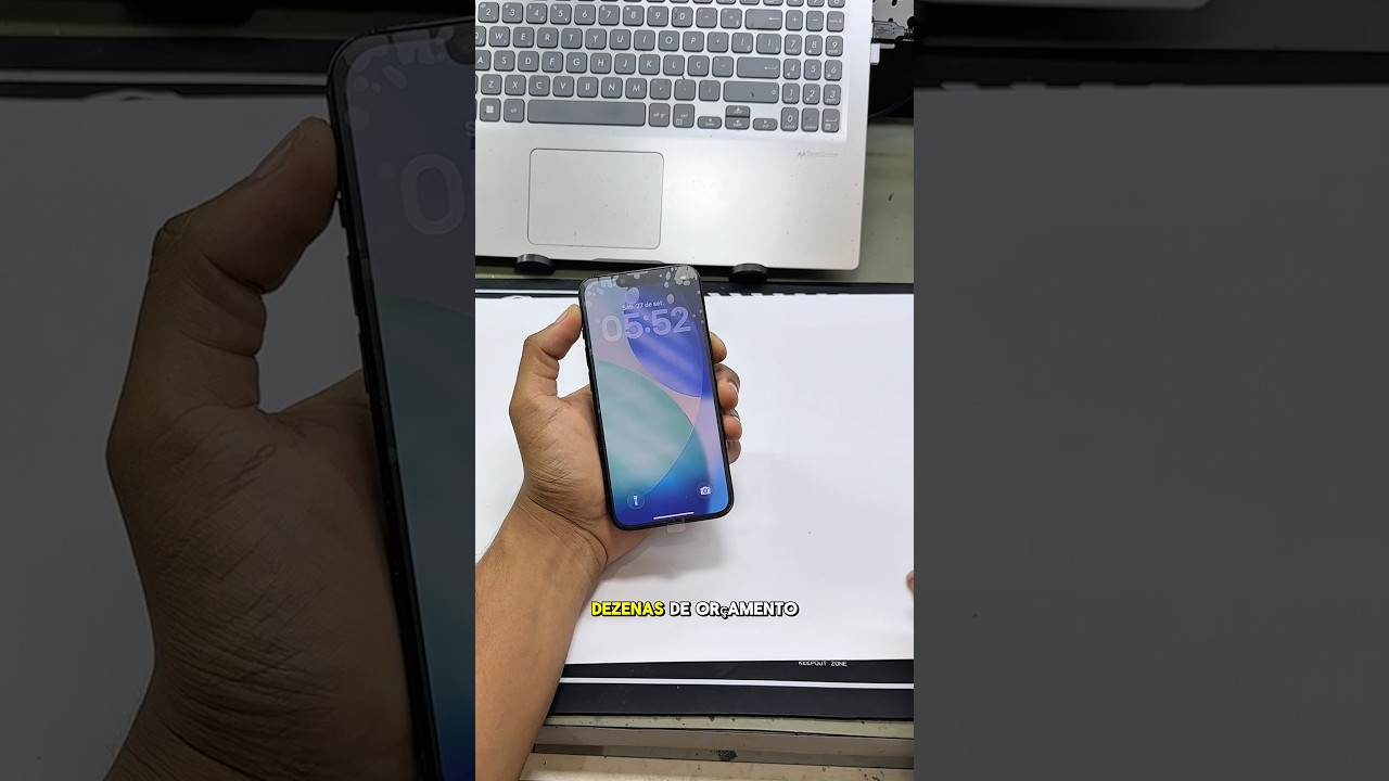 iPhone 14 com tela quebrada que trocamos apenas o v&iacute;dro e mantivemos a tela original  #iphone14
